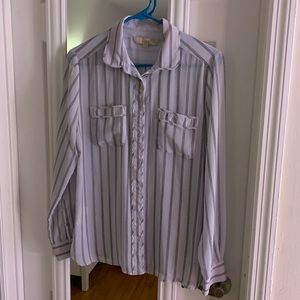 LOFT Periwinkle Blue with Black Striped Blouse